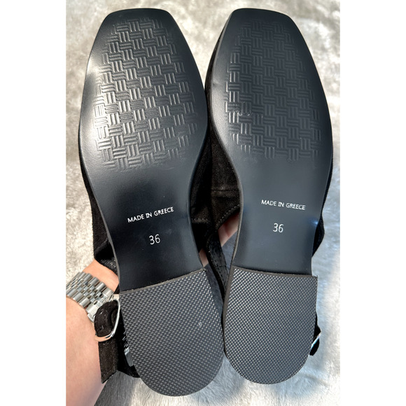 One of a Kind Unique Black Suede Square Slingback Ballet Flats EU Size 36 NEW - Picture 4 of 4